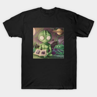 Believe in Yourself Funny an Alien reading a Book T-Shirt